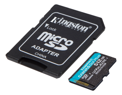 Micro Secure Digital SDXC 512 GB Kingston Canvas Go! Plus, 170/90 MB/sek, Class 10, A2, UHS-I U3, inkl. SD-adapter#1