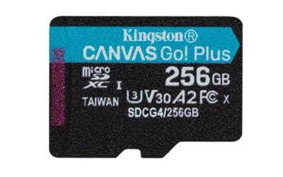 Micro Secure Digital SDXC 256 GB Kingston Canvas Go! Plus Gen4, 200/160 MB/sek, Class 10, UHS-I U3, V30, A2