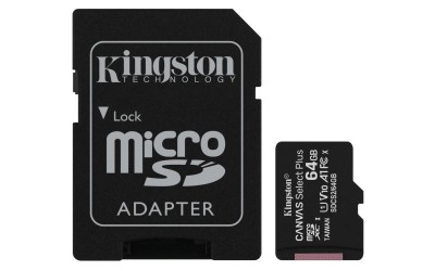 Micro Secure Digital SDXC 64 GB Kingston Canvas Select Plus, 100/85 MB/sek, Class 10, A1, UHS-I U1, inkl. SD-adapter, 2-pack