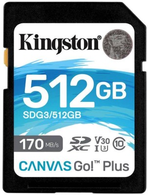 Secure Digital SDXC 512 GB Kingston Canvas Go! Plus, 170/90 MB/sek, Class 10, UHS-I U3, V30