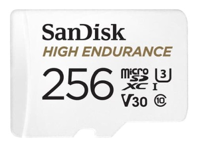 Micro Secure Digital SDXC 256 GB Sandisk High Endurance, 100/40 MB/sek, UHS-I U3 Class10 V30, inkl. SD-adapter