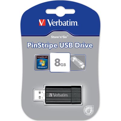 8 GB Verbatim Store 'n' Go PinStripe, USB 2.0, Svart