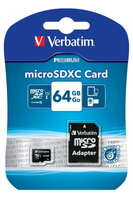 Micro Secure Digital SDXC 64 GB Verbatim, Class 10, inkl. SD-adapter