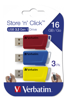 16 GB Verbatim Store N Click USB 3.0, 3-pack Röd/Blå/Gul#2