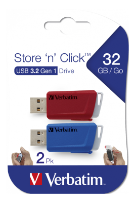 32 GB Verbatim Store N Click USB 3.0, 2-pack Röd/Blå#2