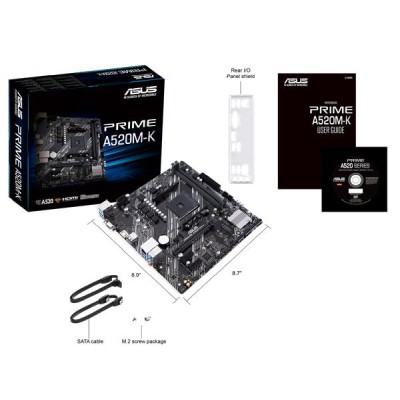 Asus PRIME A520M-K, AMD Socket AM4, A520, MicroATX, 2xDDR4, PCI Express, M.2 + SATA3 RAID, VGA/HDMI, 7.1-ljud, USB 3.1, GigaLAN#4