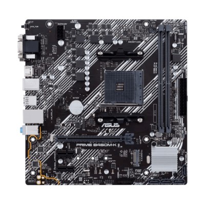 Asus PRIME B450M-K II, AMD Socket AM4, B450, MicroATX, 2xDDR4, PCI Express, M.2 + SATA3 RAID, VGA/DVI/HDMI, 7.1-ljud, USB 3.2, GigaLAN