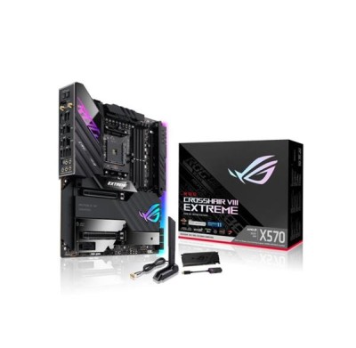 Asus ROG Crosshair VIII Extreme, AMD Socket AM4, X570, ATX, 2xPCI Express, SLI, 4xDDR4, 5xM.2 + SATA3, 2xThunderbolt4, ROG SupremeFX 7.1-ljud, 2x10Gbe + 2x2.5Gbe LAN, WiFi 6E, Bluetooth, Aura Sync RGB