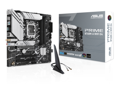 Asus PRIME B760M-A WIFI, Intel LGA1700, PCI Express, MicroATX, 4xDDR5, 2xM.2 + SATA3 RAID, 2xHDMI/DP, USB-C (front), 2.5Gbe LAN, WiFi 6, Bluetooth 5.2, Aura Sync RGB#1