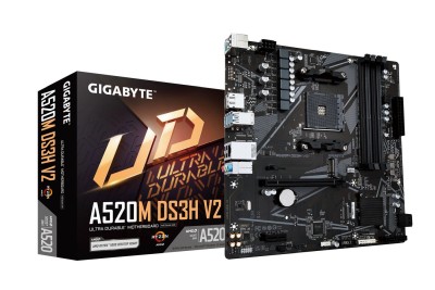 Gigabyte A520M DS3H V2, AMD Socket AM4, MicroATX, 4xDDR4, PCI Express, M.2 + SATA3 RAID, HDMI/DP, USB 3.2, GigaLAN