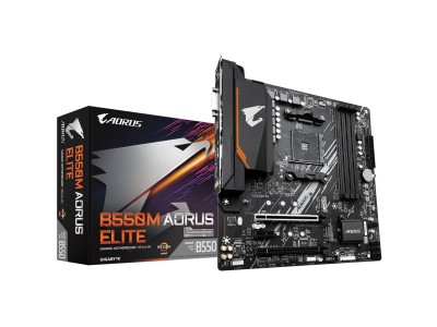 Gigabyte B550M AORUS ELITE, AMD Socket AM4, B550, MicroATX, 4xDDR4, PCIe 4.0, 2xM.2 + SATA3 RAID, DVI/HDMI, 7.1-ljud, USB 3.2, GigaLAN, RGB Fusion 2.0#1