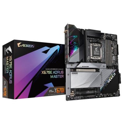 Gigabyte X670E AORUS MASTER, AMD AM5, 3xPCI Express, ATX, 4xDDR5, 4xM.2 + SATA3 RAID, HDMI/DP, USB-C, 7.1 audio, 2.5Gbe LAN, WiFi 6E, Bluetooth, RGB Fusion 2.0