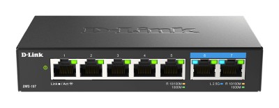 D-Link DMS-107 7-port Multi-Gigabit Unmanaged Switch, 2x2.5GbE + 5x1GbE, fläktlös
