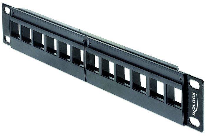 10" Patchpanel DeLOCK, 12 portar, Keystone, 1U, metall - Svart