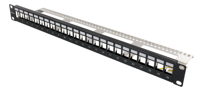 19" Patchpanel Deltaco, 24xRJ45, 1U, Keystone, kabelstöd, svart#1