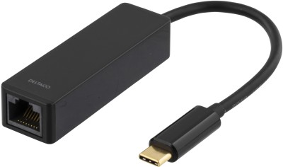 Nätverksadapter Deltaco USB-C, Gigabit, 1xRJ45 - Svart