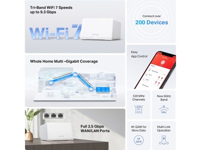 Mercusys Halo H47BE 2-pack mesh BE9300, tri-band, 3x2.5Gbps, WiFi 7#3