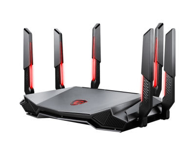 Trådlös router MSI RadiX AXE6600 Tri-band Gaming Router WiFi 6E AX6600 med 1x2.5Gbe LAN, 3xGigaLAN, USB 3.0, RGB