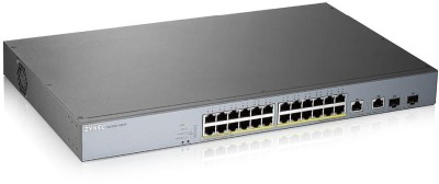 ZyXEL GS1350-26HP, 26-port Gigabit, 24xPoE (802.3af/at) Long Range, 2xSFP, 375W, Nebula/Standalone, rackmonterbar