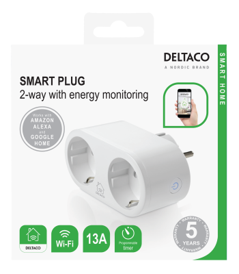 Deltaco Smart Home strömbrytare, WiFi, 2xCEE 7/3, energiöversikt - Vit#4