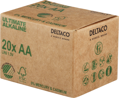 Batteri Deltaco Ultimate Alkaline AA, LR06, 20-pack, bulk