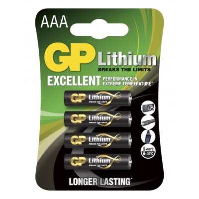 Batteri GP Lithium AAA, 1,5V, LR03, 4-pack