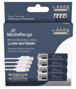 MediaRange Laddningsbara 1,5V AAA batterier med USB-C port