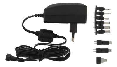 Universal AC-adapter 230V till 3-12V DC 27W/2,25A, Nordic Quality, 8 st DC-kontakter