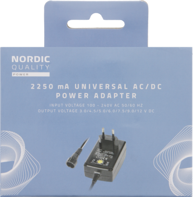 Universal AC-adapter 230V till 3-12V DC 27W/2,25A, Nordic Quality, 8 st DC-kontakter#2