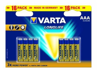 Batteri Varta Longlife AAA, 1,5V, LR03, 16-pack