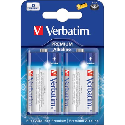 Batteri Verbatim D alkaliskt, LR20, 2-pack