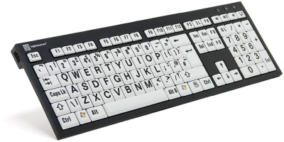 LogicKeyboard XLPrint Nero PC, vita tangenter med svart text, USB-hub, svenskt