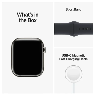 Apple Watch Series 8 GPS + Cellular, 45mm Grafit Rostfri stålboett med Midnatt Sportband#2