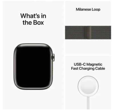 Apple Watch Series 8 GPS + Cellular, 45mm Grafit Rostfri stålboett med Grafit Milaneselänk#2