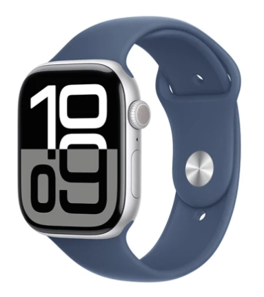 Apple Watch Series 10 GPS 46mm Silver Aluminiumboett med Denim Sport Band - S/M