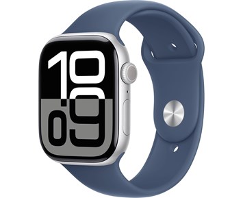 Apple Watch Series 10 GPS 46mm Silver Aluminiumboett med Denim Sport Band - M/L