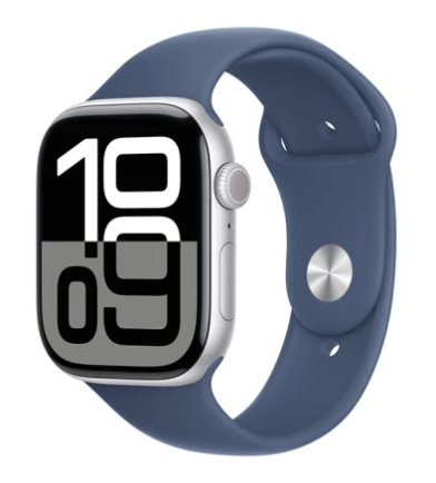 Apple Watch Series 10 GPS + Cellular 46mm Silver Aluminiumboett med Denim Sport Band - S/M