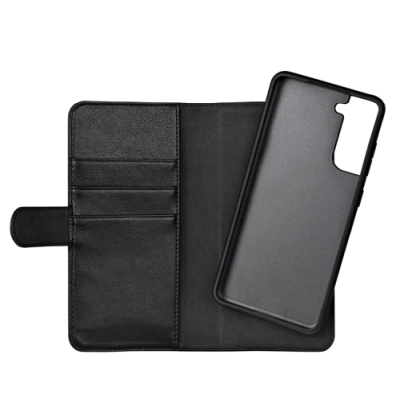 Essentials Samsung S21 FE PU wallet, detach., 3 cards, black