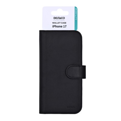Deltaco Wallet case for iPhone 17, stand funktion, svart