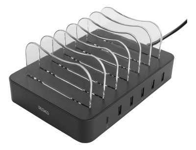 Deltaco USB charging station 5x USB-A, 1x USB-C fast charge, black