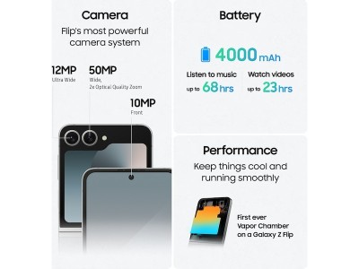 Samsung Galaxy Z Flip6 5G 512 GB, 6.7" FHD+, 50/12/10 Mpixel kamera, Dual SIM, Android - Mint#7