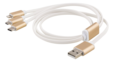 USB-laddarkabel 3-in-1, MicroUSB/USB-C/Lightning, 1 meter, vit