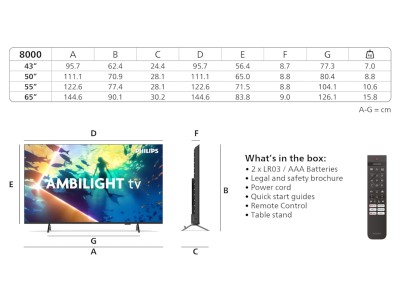 Philips 55" PUS8000/12 4K LED Smart Ambilight TV (2025) Ambilight, 4K, UHD, Titan OS, HDR, Dolby Atmos#3