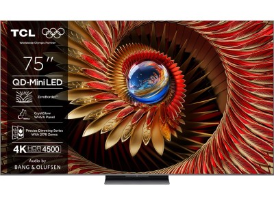 TCL 75" C8K 4K QD-Mini LED Google TV ZeroBorder™, Smart TV, 144Hz Motion Clarity Pro, Dolby Atmos, Bang & Olufsen-ljud