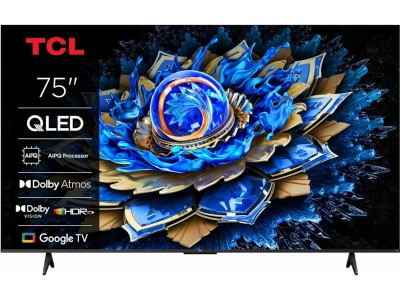 TCL 4K QLED Google TV 75T69C QLED, Motion Clarity, Onkyo 2.1-ljudsystem, Dolby Atmos, Smart-TV, Ramlös