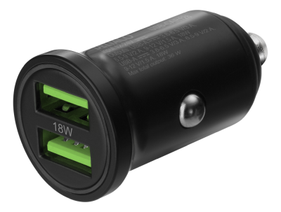 Strömadapter från Cigguttag DELTACO Car Charger, 2xUSB-A 18W, totalt 36W