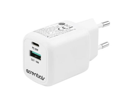 Essentials Wall Charger 1x USB-A, 1x USB-C PD 20 W, white