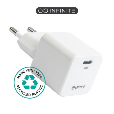 Väggladdare eSTUFF INFINITE 230V till 1xUSB-C, GaN 30W - Vit