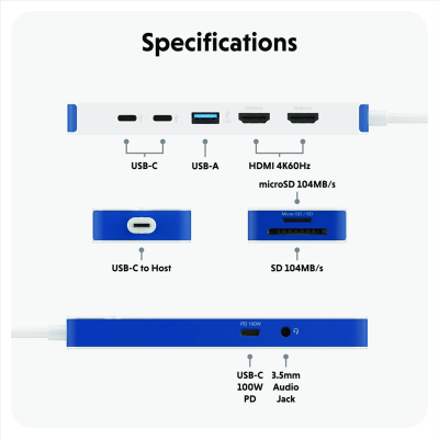 Hyper HyperDrive Flex 9 Port Dual 4K HDMI USB-C Dock - White/Blue#2