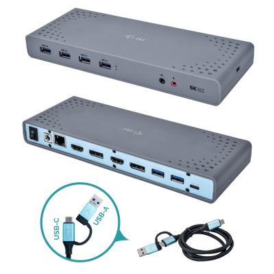 USB-C/USB 3.0 I-Tec 4k Dual Display Docking Station, 2xHDMI/2xDP/GigaLAN/6xUSB 3.0/ljud, inkl. strömadapter